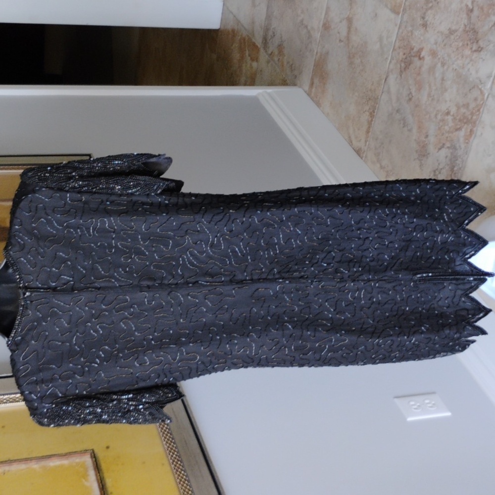 Vintage Laurence Kazar Black Sheath Dress Beaded Size Large - Picture 3 of 11